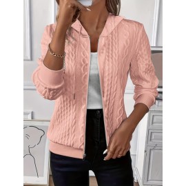 Plus Size, SCACTO Floral Jacquard Zipper Hoodie- Women's Y2K French Style Casual Pullover Streetwear Multi-Functional Light Luxury Sweatshirt