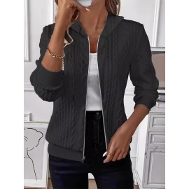 Plus Size, SCACTO Floral Jacquard Zipper Hoodie- Women's Y2K French Style Casual Pullover Streetwear Multi-Functional Light Luxury Sweatshirt