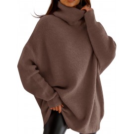 Plus Size, Women' Size Chunky Batwing Sweater - Oversized Turtleneck Pullover, Winter Warm Loose Fit Jumper Suitable for Winter, Casual & Dressy Outfits
