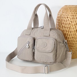 BO Women'S Multi-Pocket Nylon Crossbody Bag - Large Capacity Detachable Shoulder Strap, Multiple Zipper Pockets, Casual Style for Travel & Commuting, Available in Khaki