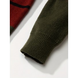 Men's Casual Color Block Knit Sweater, Soft Warm Pullover for Fall/Winter