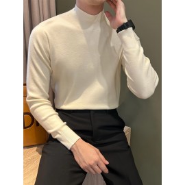 Men's Knit Sweater, Stand Collar Solid Color Novelty Pullover, Casual, Autumn Winter
