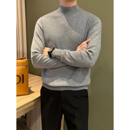 Men's Knit Sweater, Stand Collar Solid Color Novelty Pullover, Casual, Autumn Winter