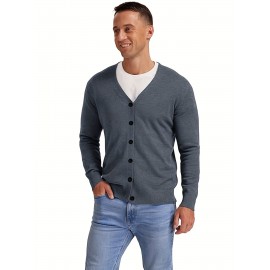 New Men's Solid Color Spring/Autumn Knit Cardigan V-Neck Outerwear Youth Knit Sweater Coat