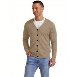 New Men's Solid Color Spring/Autumn Knit Cardigan V-Neck Outerwear Youth Knit Sweater Coat
