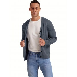New Men's Solid Color Spring/Autumn Knit Cardigan V-Neck Outerwear Youth Knit Sweater Coat