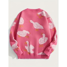 Men's Trendy Cute Pattern Animal Goose Pullover Casual Couple Street Round Neck Sweater Knitwear Warm