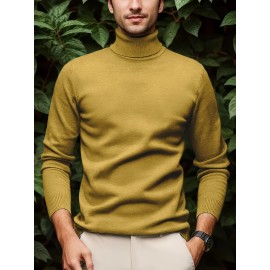 [Men's Turn-Collar Sweater] Cross-Border New Autumn-Winter Men's Solid Color Turn-Collar Pullover Knit Sweater