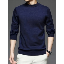 New Men'S Solid Color Round Neck Knitted Pullover Sweater