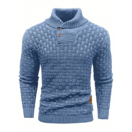 Men's Casual Waffle Knit Lapel Button Sweater