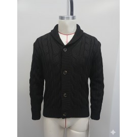 Men's Casual Waffle Knit Lapel Button Sweater