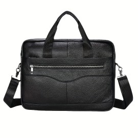 Men's Genuine Leather Business Briefcase - Large Capacity Laptop Messenger Bag with Multiple Compartments, Brown Top Grain Cowhide for Work & Travel, Laptop Bag