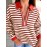 Striped Print Contrast Collar Zip V Neck Long Sleeve Top