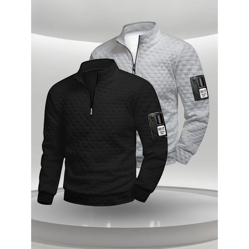 Two-Pack Plus Size Men's Full-Zip Jacket, Half-Zip Front, Elastic Zipper, Half-Zip Casual Coat, Suitable for Gym, Office, Daily Wear - Dark Gray/Black-Dark Gray/Light Gray-Dark Gray/White-Black/White-Black/Light Gray-Light Gray/White Men's Wear 