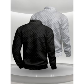Two-Pack Plus Size Men's Full-Zip Jacket, Half-Zip Front, Elastic Zipper, Half-Zip Casual Coat, Suitable for Gym, Office, Daily Wear - Dark Gray/Black-Dark Gray/Light Gray-Dark Gray/White-Black/White-Black/Light Gray-Light Gray/White Men's Wear 