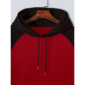 TD25 Raglan Sleeve Color Block Casual Plus Size Men's Hoodie, PLUS SIZE