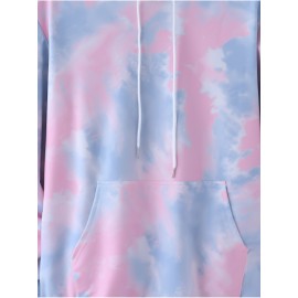 Men's Gradient Color Hoodie with Abstract Tie-Dye Print - Soft Casual Pullover, Kangaroo Pocket & Adjustable Drawstring Hood, Machine Washable Regular Fit Long Sleeve Sweatshirt, Essential Hoodie, Sporty Pullover, Comfortable Wear, PLUS SIZE