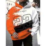 Men'S Chicago 22 Graphic Print Hoodie - Orange & Black Casual Pullover with Drawstring Pockets, Regular Fit Long Sleeve Sweatshirt for Spring/Fall, Daily Wear & Gifts, PLUS SIZE