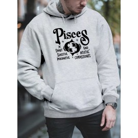 Plus Size Pisces Pattern Hoodie | Comfortable Fuzzy Sweatshirt with Zodiac Design, Printed with 
