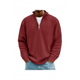 Men's Corduroy Quarter-Zip Sweater - Thermal Stand Collar -Neck Pullover, Corduroy Sweaters for Fall Winter Spring Summer, Casual Long Sleeve Machine-Washable Sweaters in Neutral Colors (/Tan/) - Regular Fit Top, PLUS SIZE