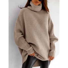 Plus Size, Women' Size Chunky Batwing Sweater - Oversized Turtleneck Pullover, Winter Warm Loose Fit Jumper Suitable for Winter, Casual & Dressy Outfits