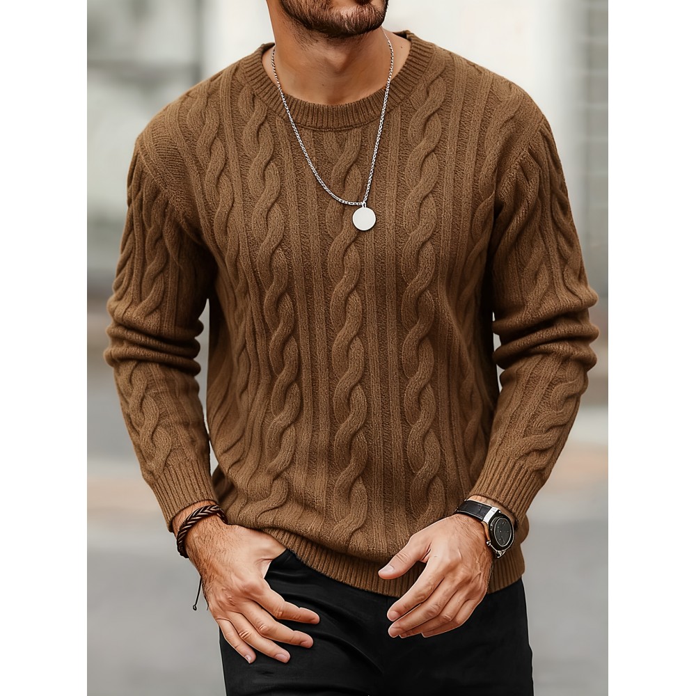 New Autumn-Winter Men's Casual Commuter Solid Color Crew Neck Knit Pullover