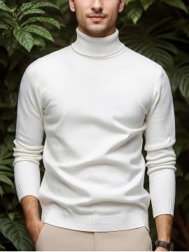 [Men's Turn-Collar Sweater] Cross-Border New Autumn-Winter Men's Solid Color Turn-Collar Pullover Knit Sweater