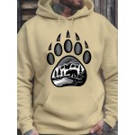 Plus-Size Men'S 3D Digital Print Bear Paw & Forest Graphic Hooded Sweatshirt - with Wildlife Design, Casual Long Sleeve Pullover, Regular Fit for Outdoor & Casual Attire, Nature-Inspired Men'S Fashion, Plus Size