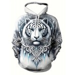 Men'S 3D Ice And Snow World Hoodie Featuring a White Tiger Design - a Long-Sleeve Casual Pullover with Drawstring Pockets, Adorned with Nature-Inspired Decorations And High-Quality Detailed Prints, Made from Machine-Washable Fabric, Plus Size